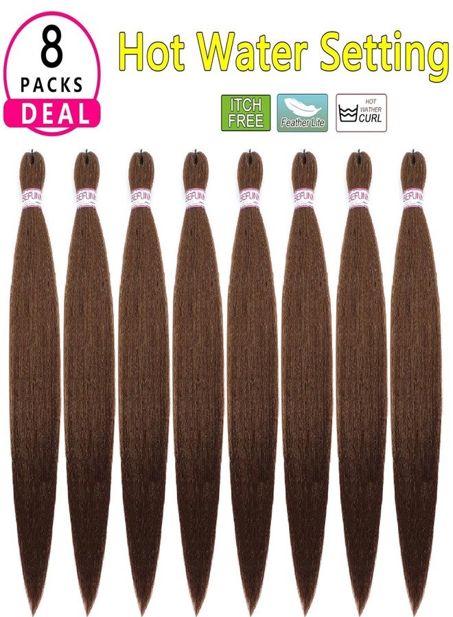 BEFUNNY Braiding Hair,24 Inch 8 Packs Pre Stretched Braiding Hair,Brown Prestretched Hair For Black Women Hair,Professional Itch Free Yaki Synthetic Hair Extension(8pcs,30#) - Image 3